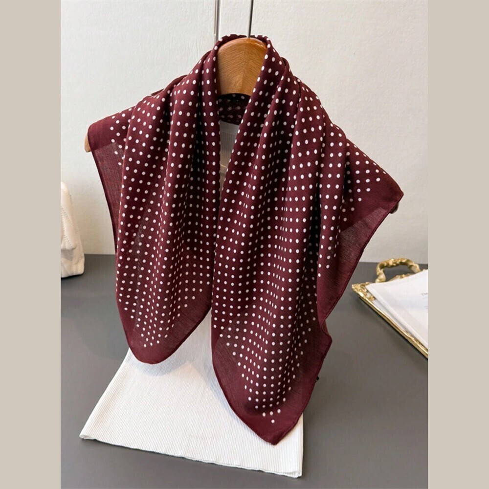 Dark Brown Polka Dot Sheer Chiffon Square Scarf